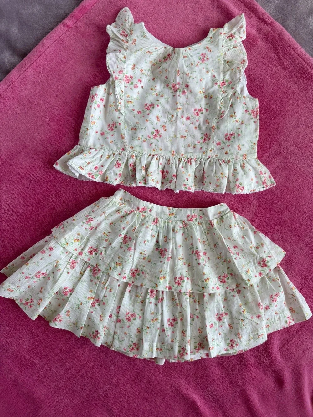 Ralph Lauren White Floral Ruffle Tank & Tiered Skirt Set